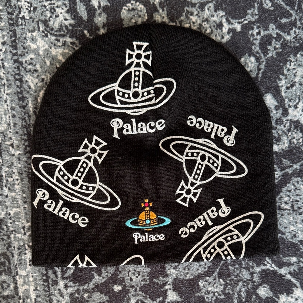 PALACE Black Beanie with White and Multicolor Logos